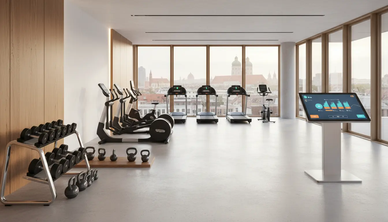 fitnessfloor-blog202852 Fitnessstudio mit Stadtblick in München, modernes Sportstudio