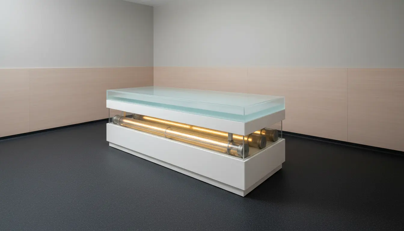 fitnessfloor-blog865810 Moderne Vitrine mit Glasabdeckung und goldenen Röhren