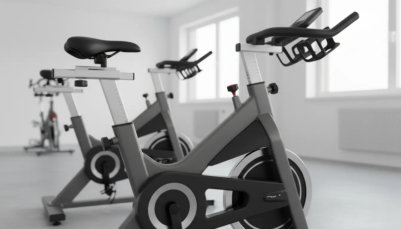 fitnessfloor-blog116510 Fitnessstudio: Stationäre Fahrräder im hellen Trainingsraum.