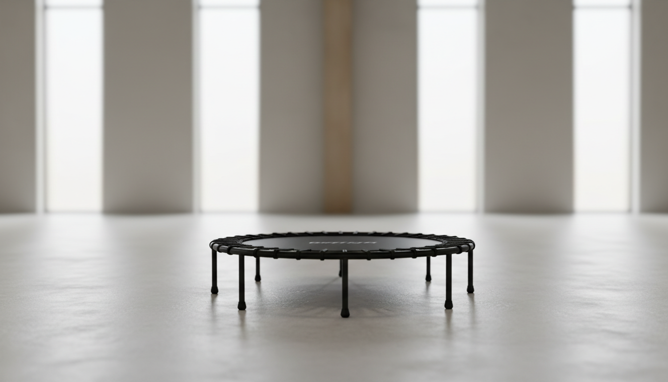 Mini-Trampolin im Fitnessstudio vor Fenstern