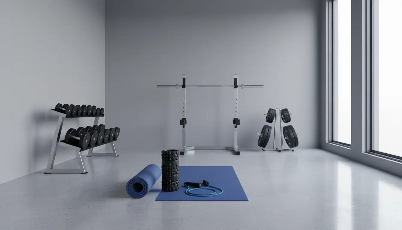 fitnessfloor-blog44671 Modernes Fitnessstudio-Setup mit Hanteln, Matten und Scheiben