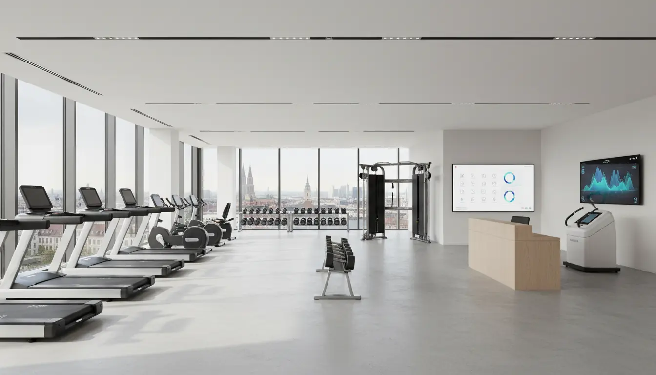Großes Fitnessstudio mit Laufbändern in München.