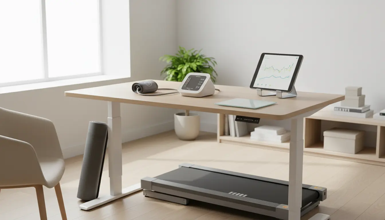 fitnessfloor-blog539219 Modernes Fitnessstudio-Setup im Homeoffice mit Laufband.