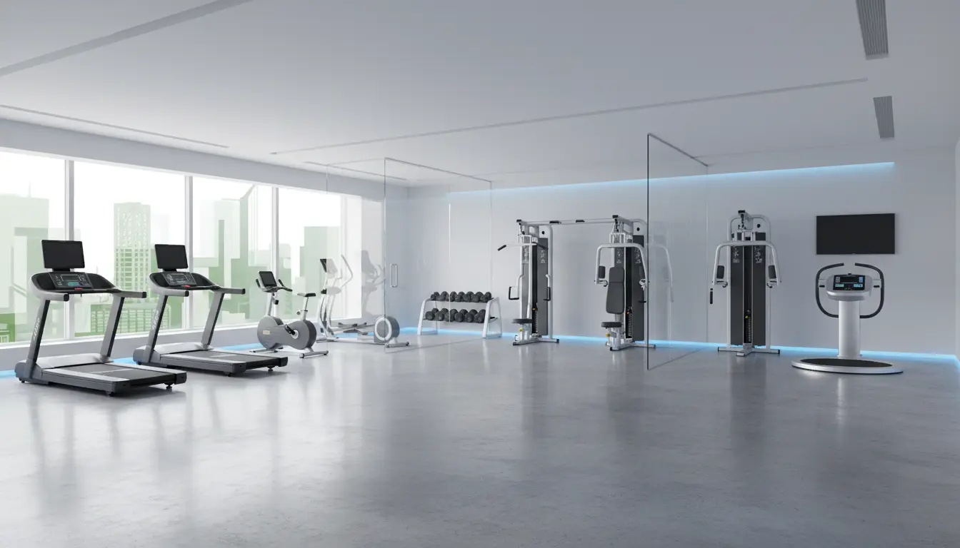 fitnessfloor-blog816546 Helles Fitnessstudio mit Cardio- und Kraftgeräten.