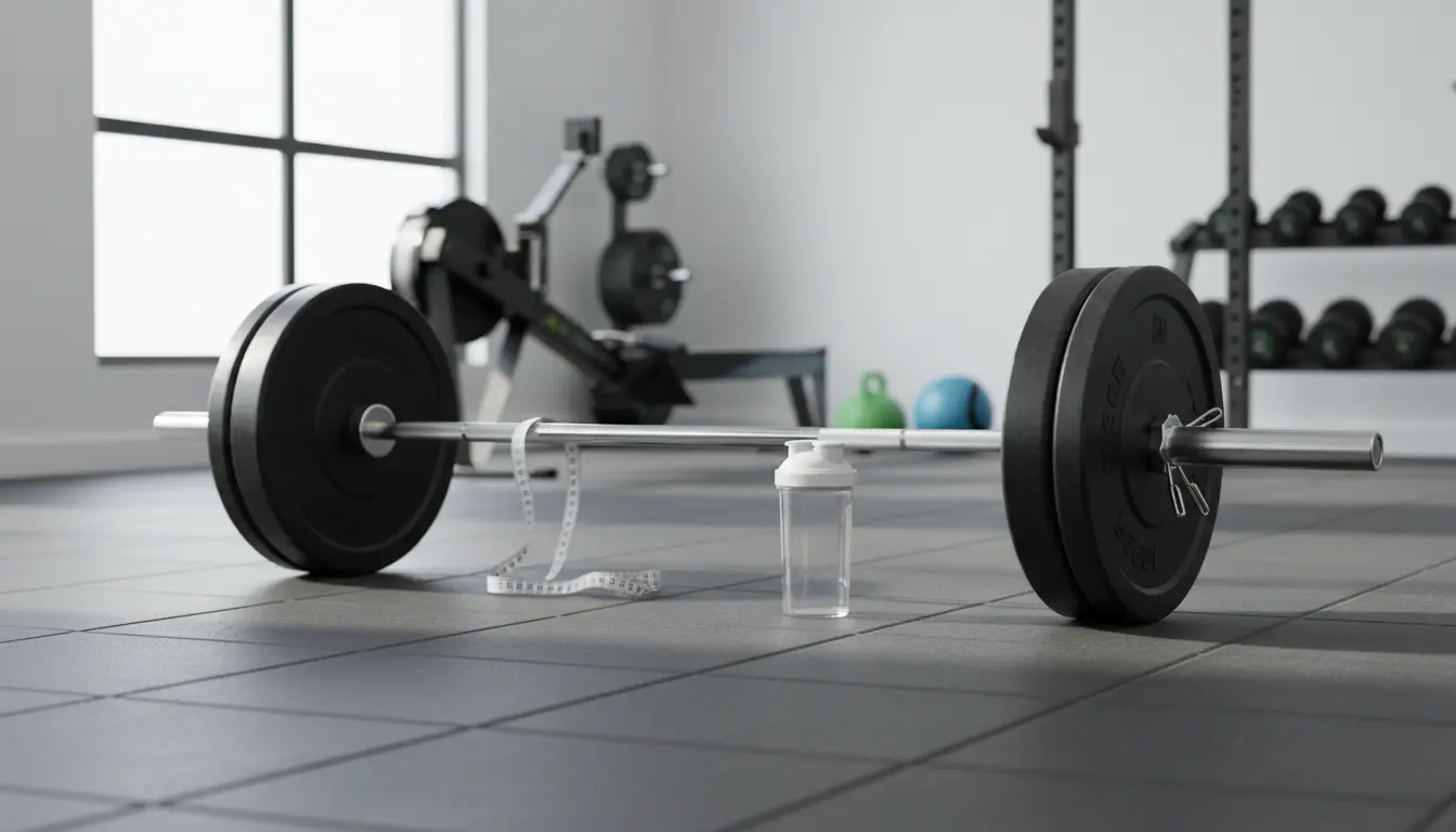 fitnessfloor-blog508962 Fitnessstudio-Setup mit Langhantel und Gewichtscheiben