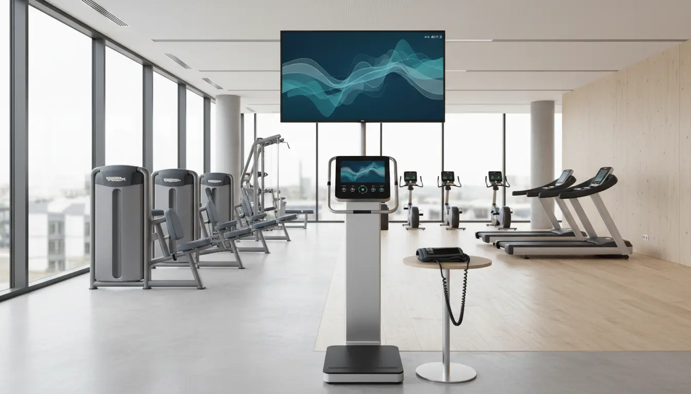 Fitnessstudio: Moderne Sportfläche mit Cardio- und Kraftgeräten.
